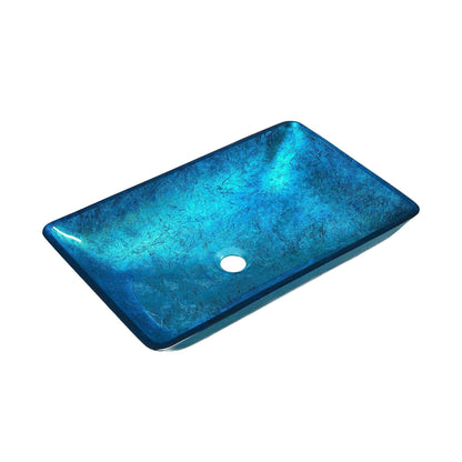 Swiss Madison Cascade 22" x 14" Ocean Blue Rectangular Tempered Glass Vessel Bathroom Sink With Waterfall Faucet
