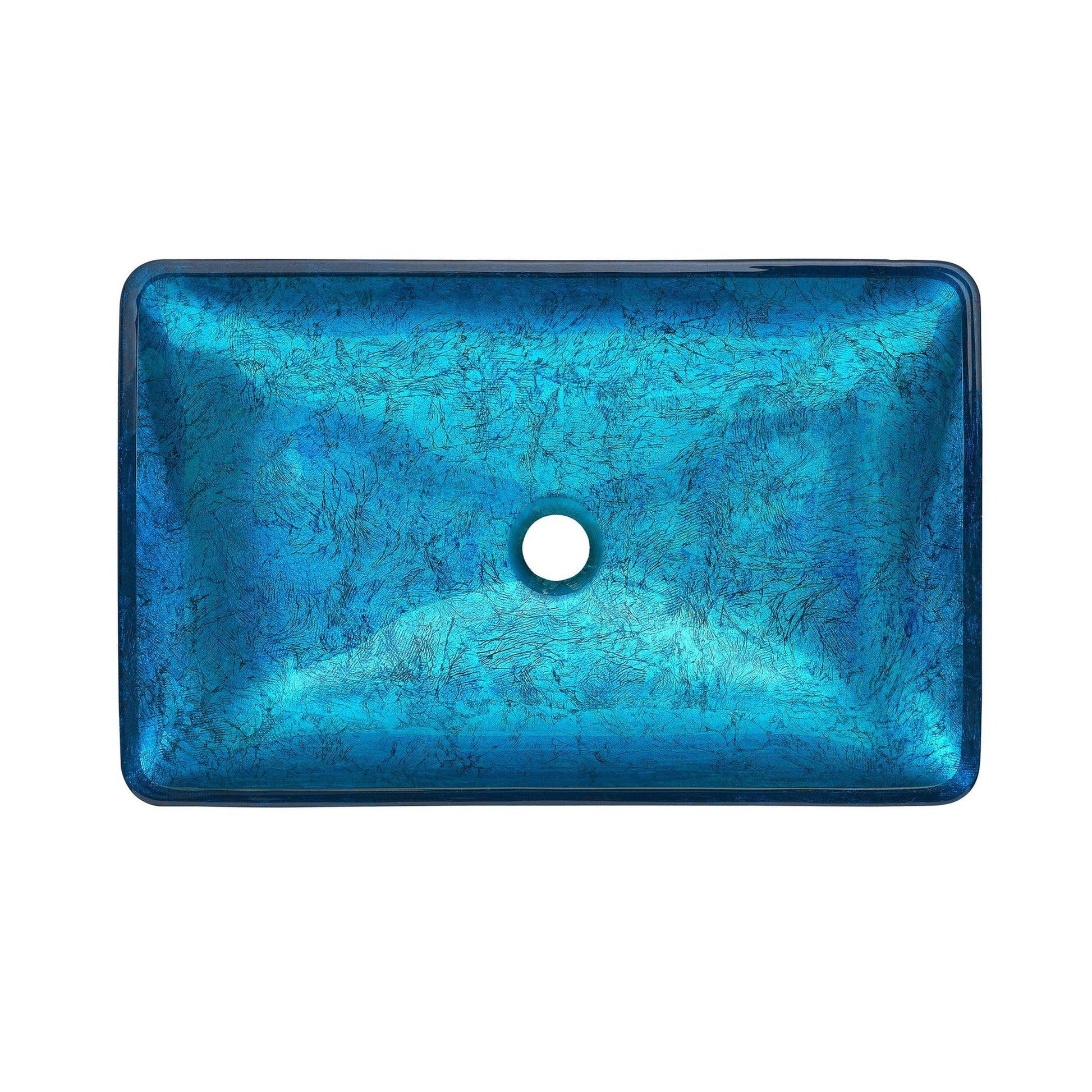 Swiss Madison Cascade 22" x 14" Ocean Blue Rectangular Tempered Glass Vessel Bathroom Sink With Waterfall Faucet