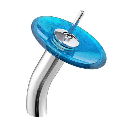 Swiss Madison Cascade 22" x 14" Ocean Blue Rectangular Tempered Glass Vessel Bathroom Sink With Waterfall Faucet