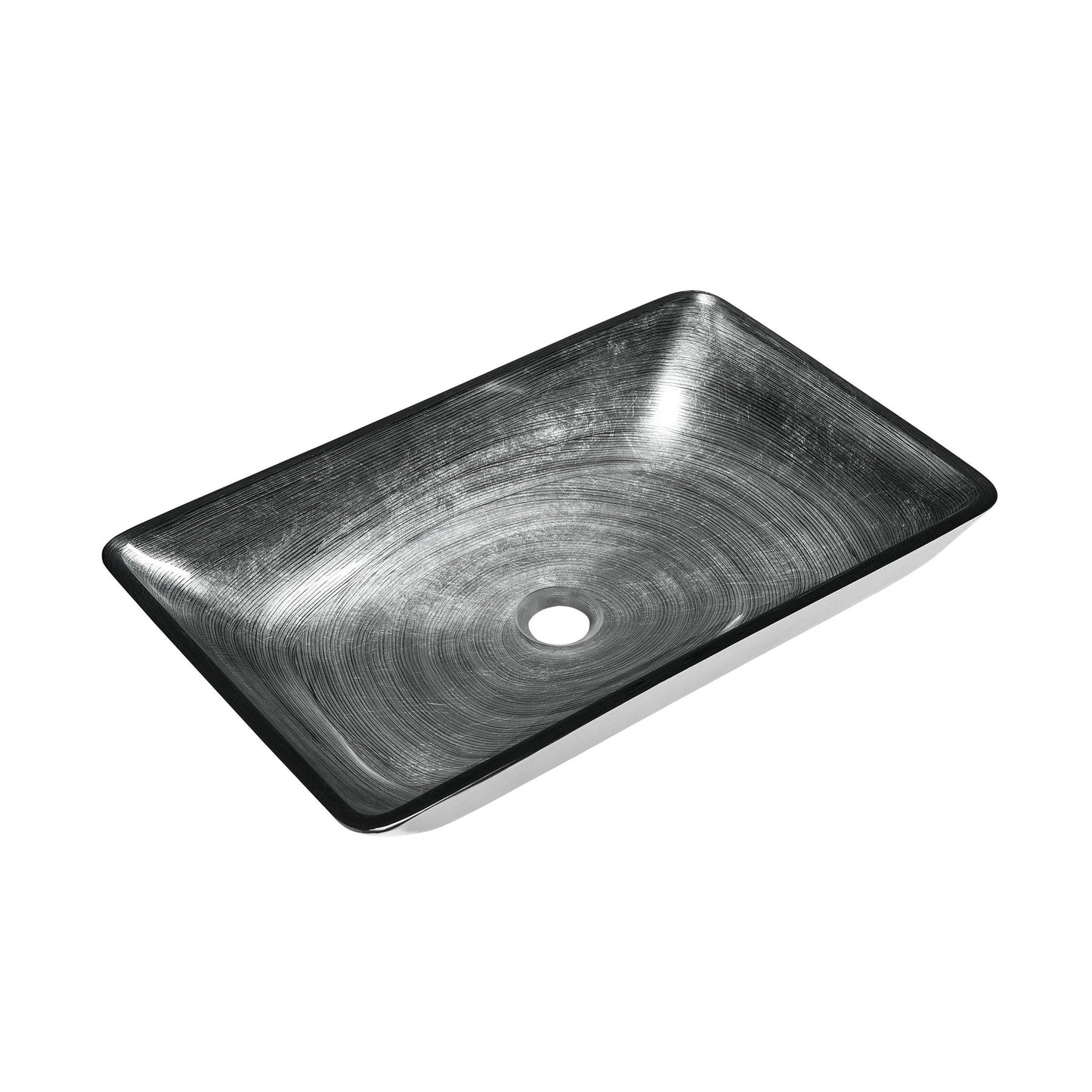 Swiss Madison Cascade 22" x 14" Smoky Gray Rectangular Tempered Glass Vessel Bathroom Sink With Waterfall Faucet