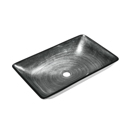 Swiss Madison Cascade 22" x 14" Smoky Gray Rectangular Tempered Glass Vessel Bathroom Sink With Waterfall Faucet