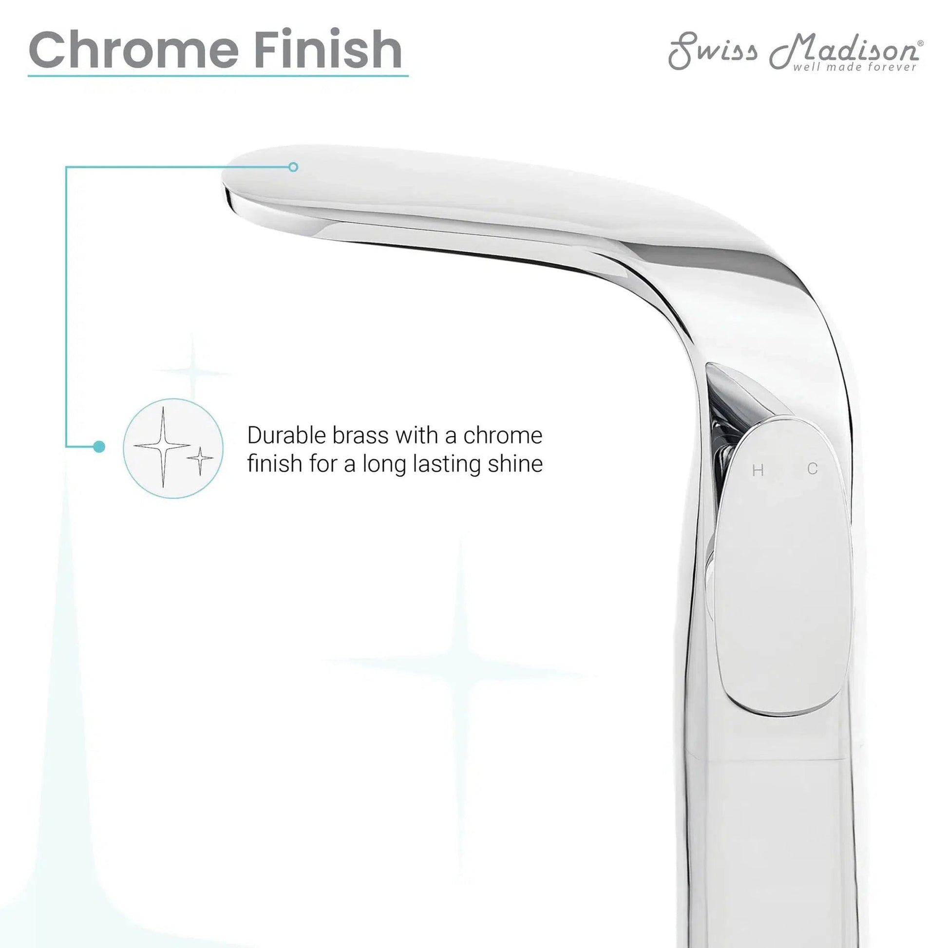 Swiss Madison Château 12" Chrome Single Hole Bathroom Faucet With Flow Rate of 1.2 GPM
