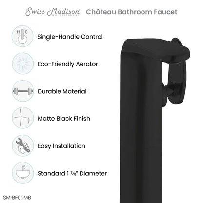 Swiss Madison Château 12" Matte Black Single Hole Bathroom Faucet With Flow Rate of 1.2 GPM