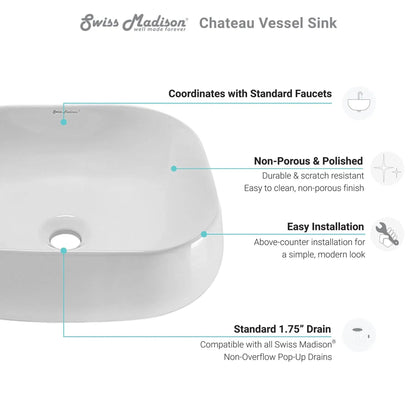Swiss Madison Château 18" x 16" White Square Ceramic Vessel Bathroom Sink