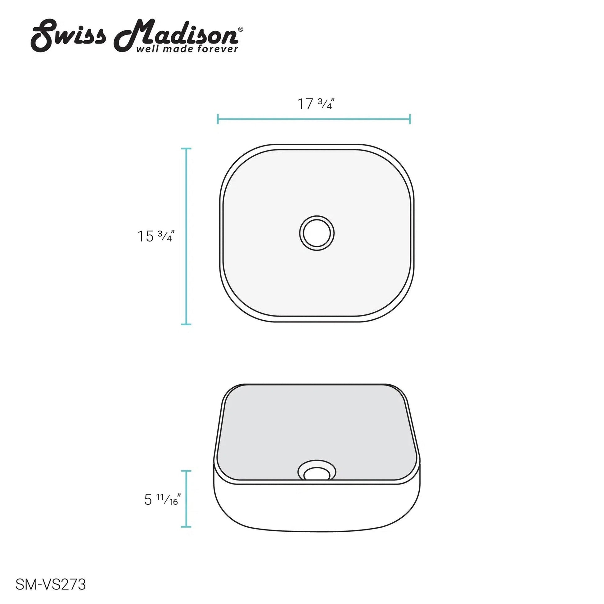 Swiss Madison Château 18" x 16" White Square Ceramic Vessel Bathroom Sink