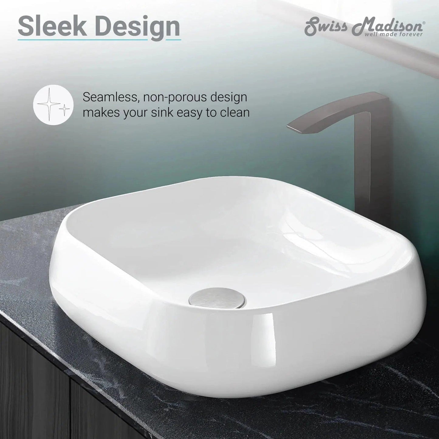 Swiss Madison Château 18" x 16" White Square Ceramic Vessel Bathroom Sink