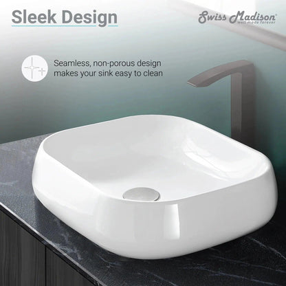 Swiss Madison Château 18" x 16" White Square Ceramic Vessel Bathroom Sink