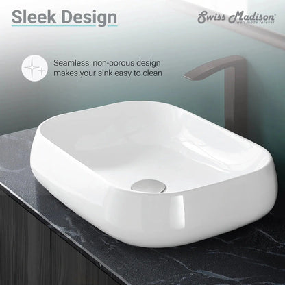 Swiss Madison Château 22" x 16" White Square Ceramic Bathroom Vessel Sink