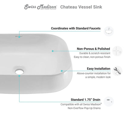 Swiss Madison Château 22" x 16" White Square Ceramic Vessel Bathroom Sink