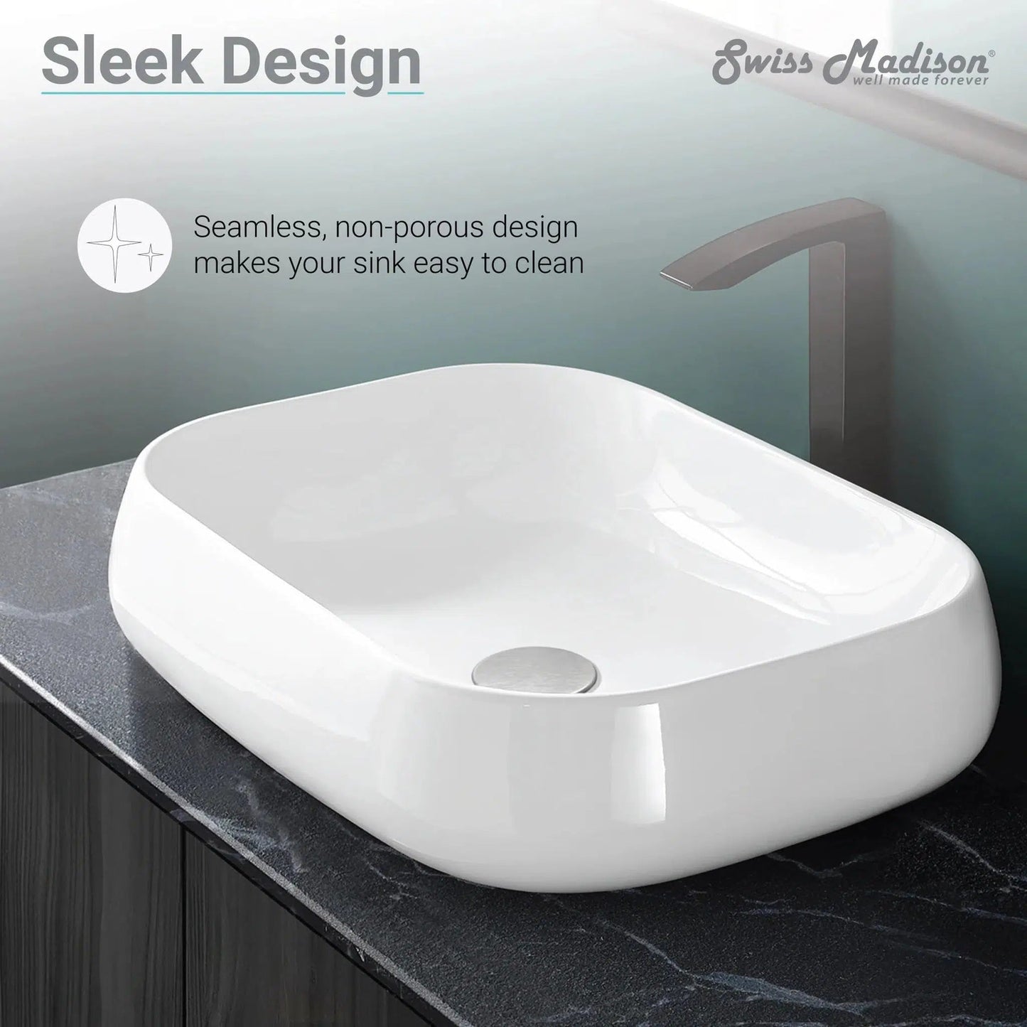 Swiss Madison Château 22" x 16" White Square Ceramic Vessel Bathroom Sink