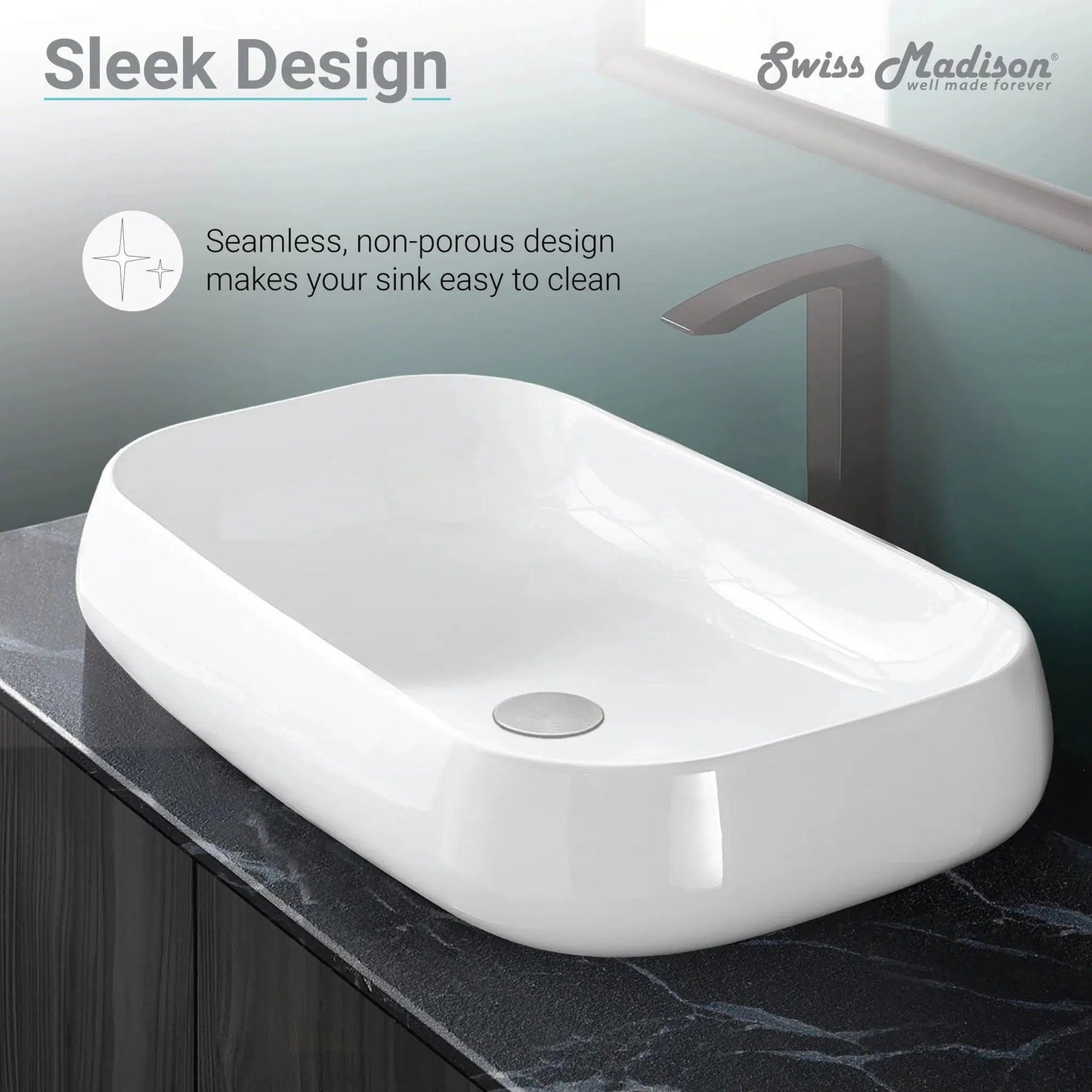 Swiss Madison Château 28" x 16" White Rectangle Ceramic Vessel Bathroom Sink