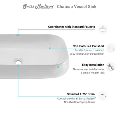 Swiss Madison Château 28" x 16" White Rectangle Ceramic Vessel Bathroom Sink