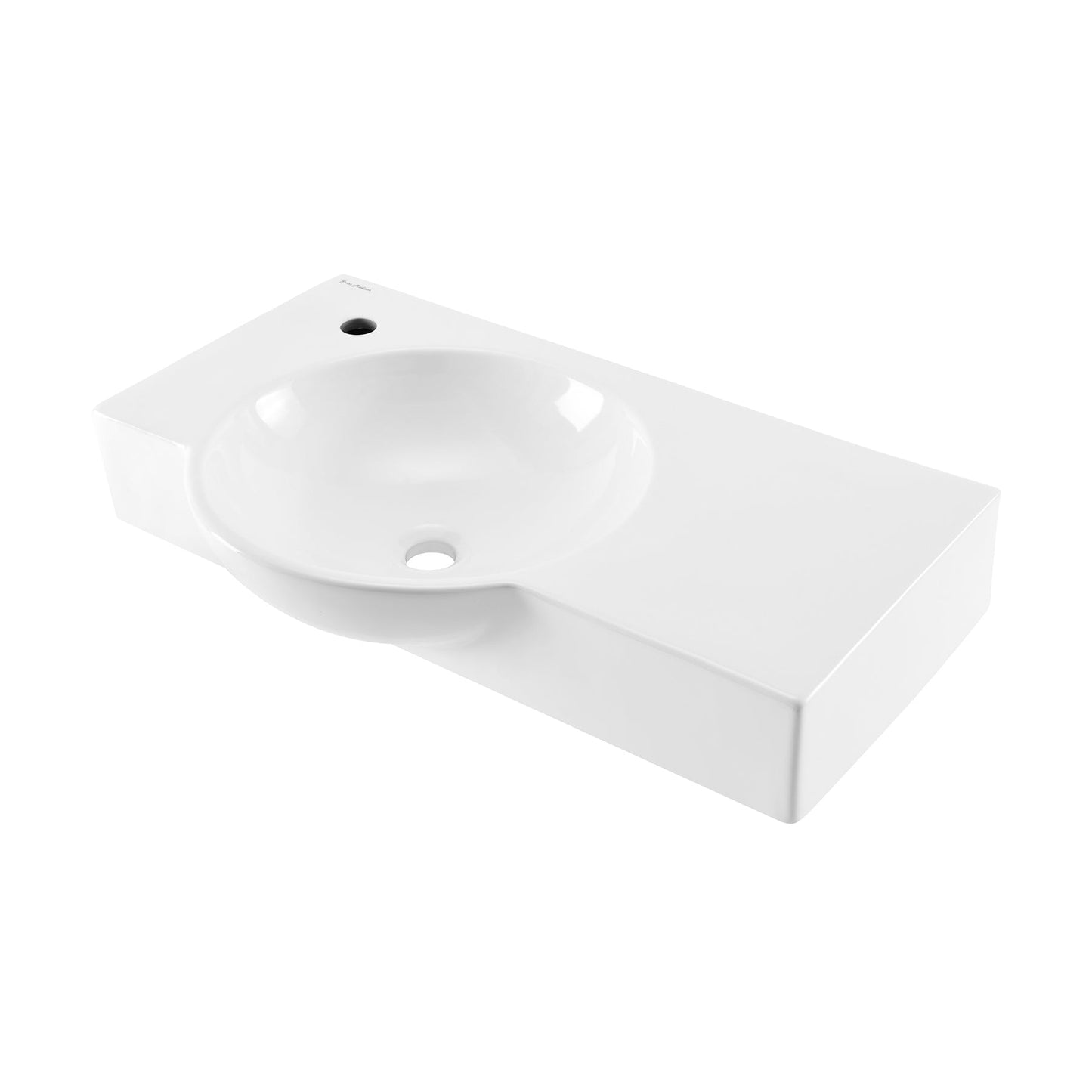 Swiss Madison Château 30" x 18" Rectangular White Ceramic Wall-Hung Bathroom Sink With Left Side Single Hole Faucet