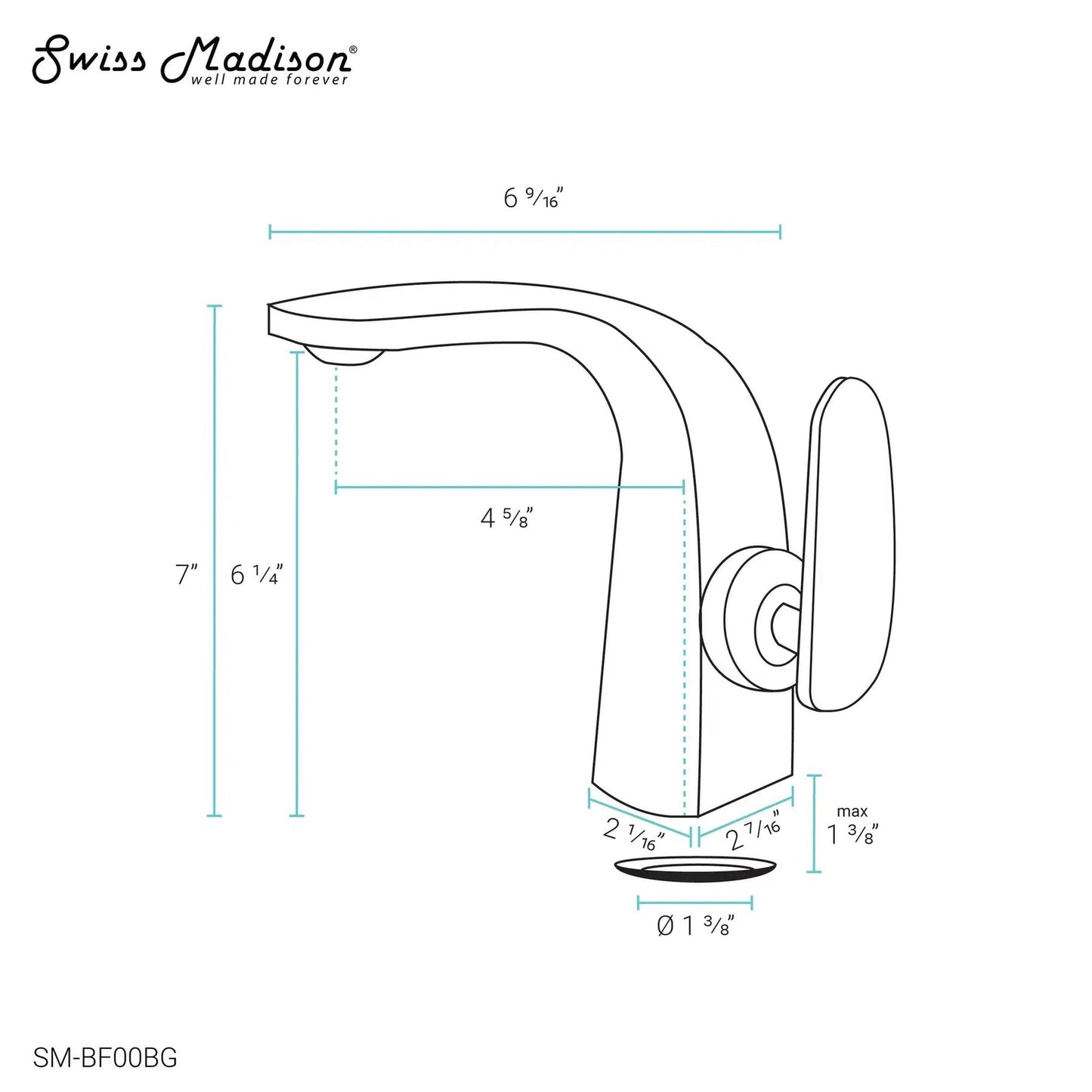 Swiss Madison Château 7” Brushed Gold Single Hole Bathroom Faucet With Flow Rate of 1.2 GPM