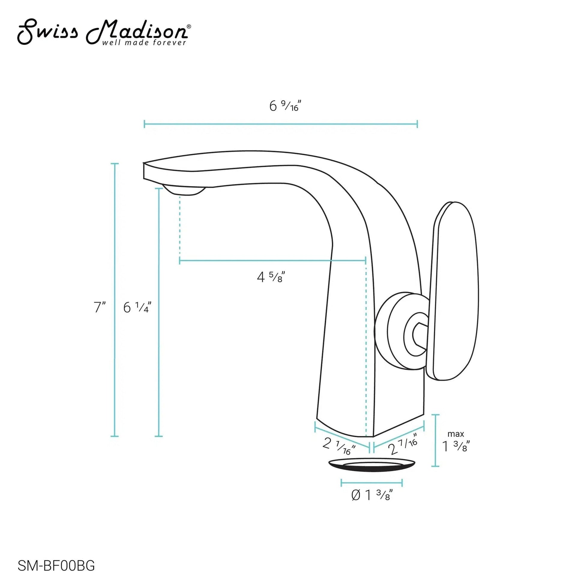 Swiss Madison Château 7” Brushed Gold Single Hole Bathroom Faucet With Flow Rate of 1.2 GPM
