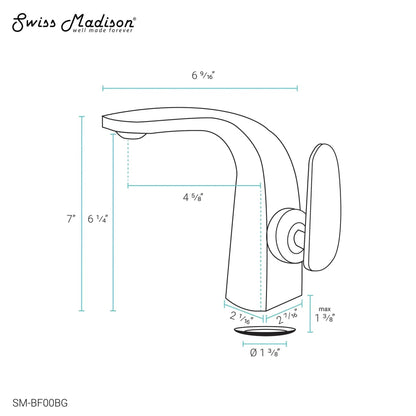 Swiss Madison Château 7” Brushed Gold Single Hole Bathroom Faucet With Flow Rate of 1.2 GPM