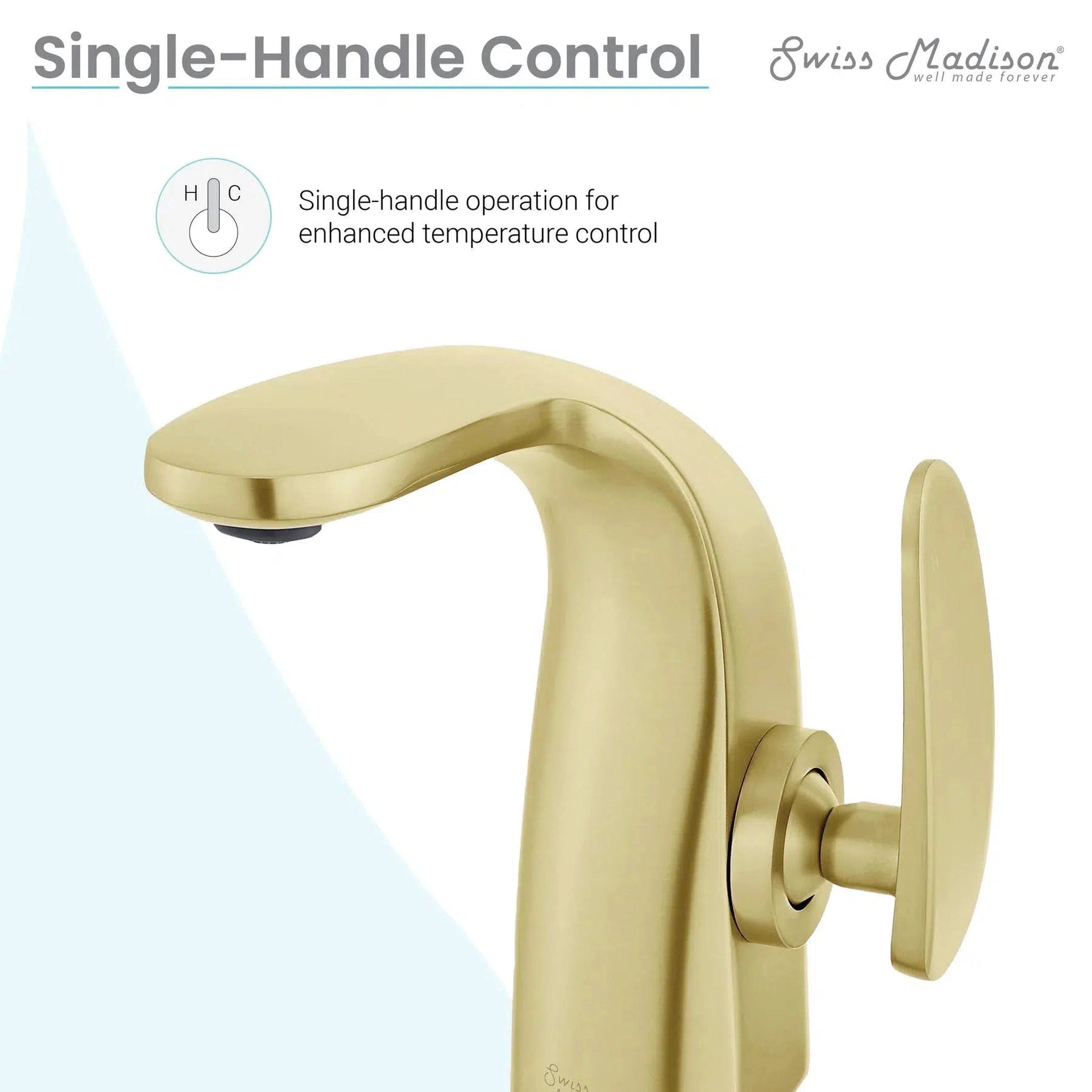 Swiss Madison Château 7” Brushed Gold Single Hole Bathroom Faucet With Flow Rate of 1.2 GPM