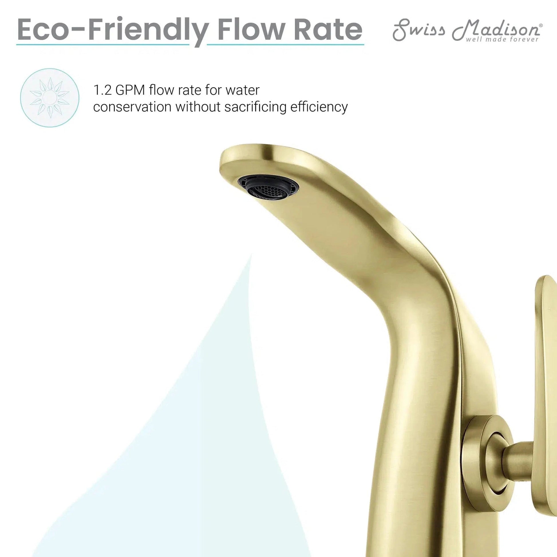 Swiss Madison Château 7” Brushed Gold Single Hole Bathroom Faucet With Flow Rate of 1.2 GPM