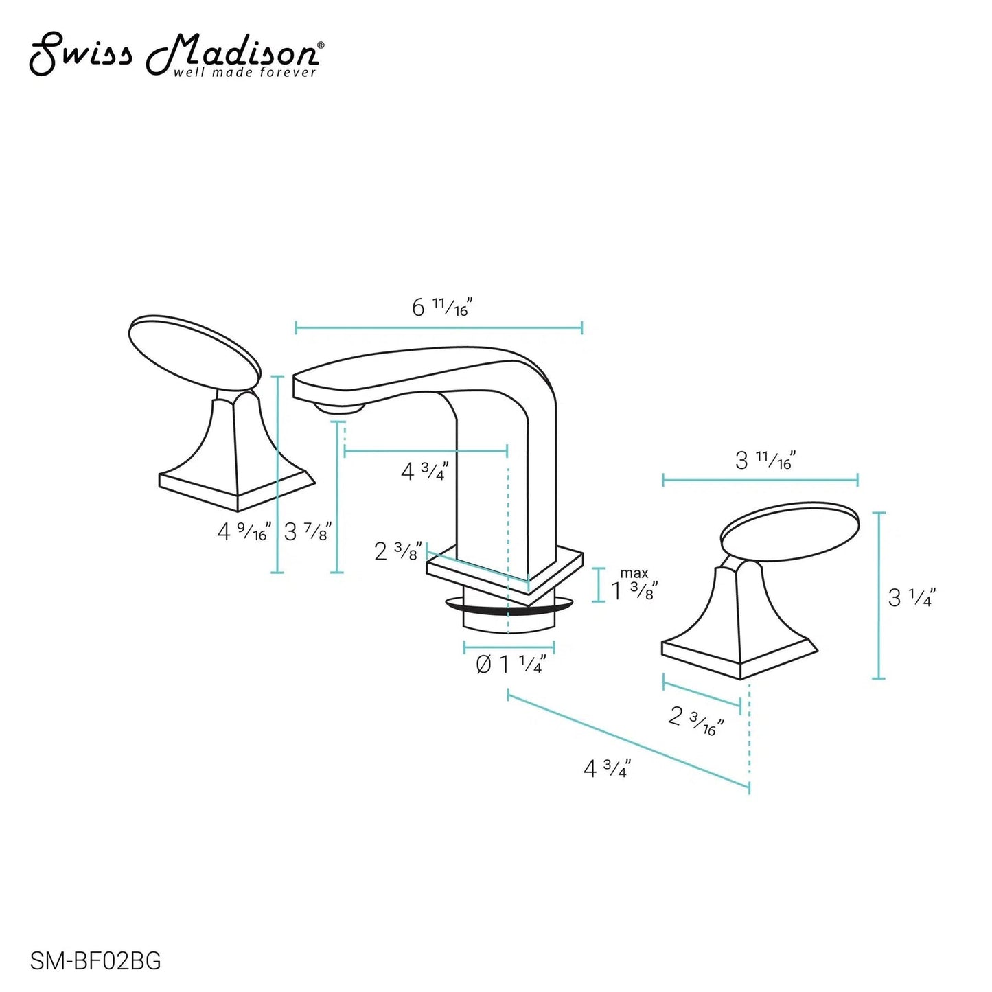 Swiss Madison Château 8" Brushed Gold Widespread Bathroom Faucet With Flow Rate of 1.2 GPM