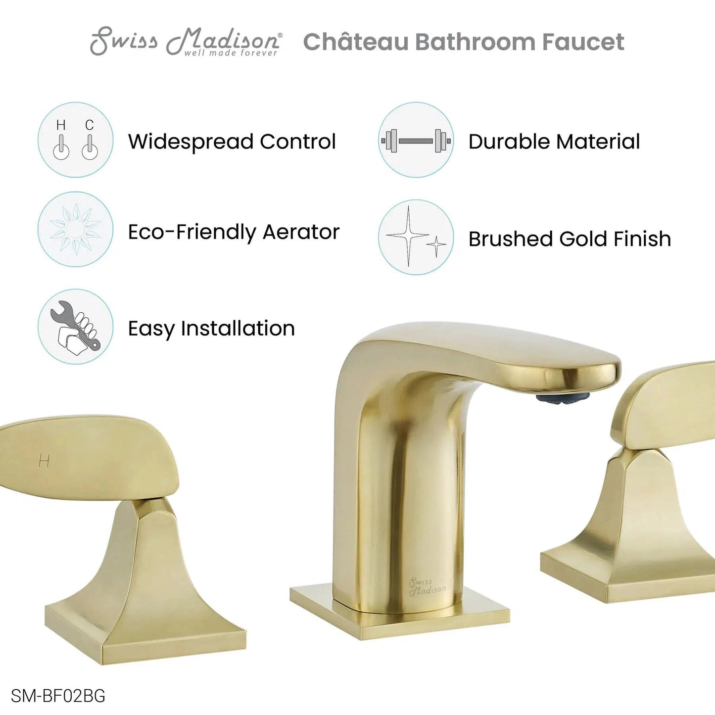 Swiss Madison Château 8" Brushed Gold Widespread Bathroom Faucet With Flow Rate of 1.2 GPM