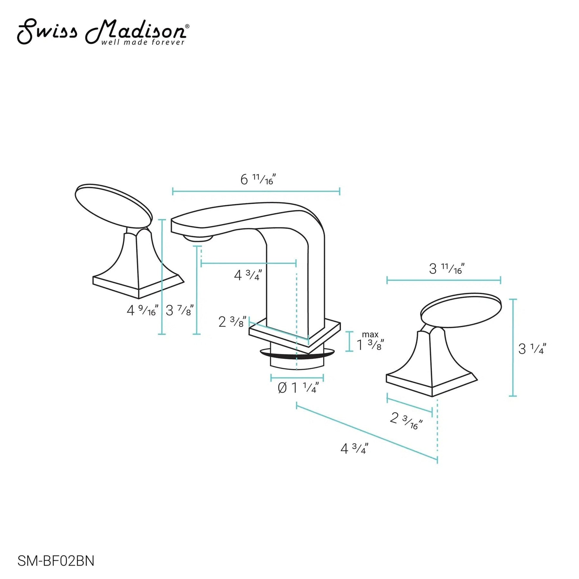 Swiss Madison Château 8" Brushed Nickel Widespread Bathroom Faucet With Flow Rate of 1.2 GPM