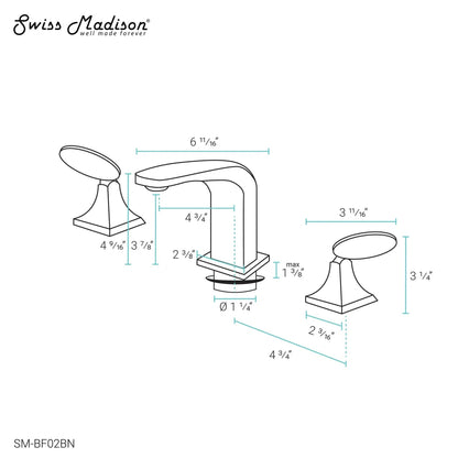 Swiss Madison Château 8" Brushed Nickel Widespread Bathroom Faucet With Flow Rate of 1.2 GPM