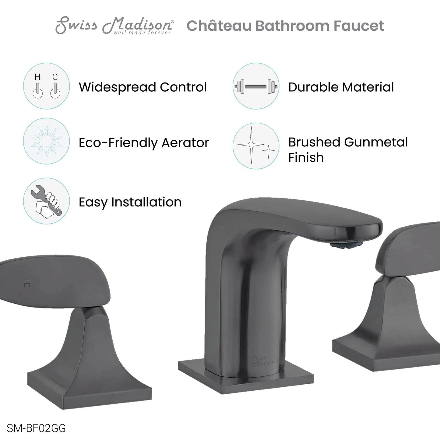 Swiss Madison Château 8" Gunmetal Gray Widespread Bathroom Faucet With Flow Rate of 1.2 GPM