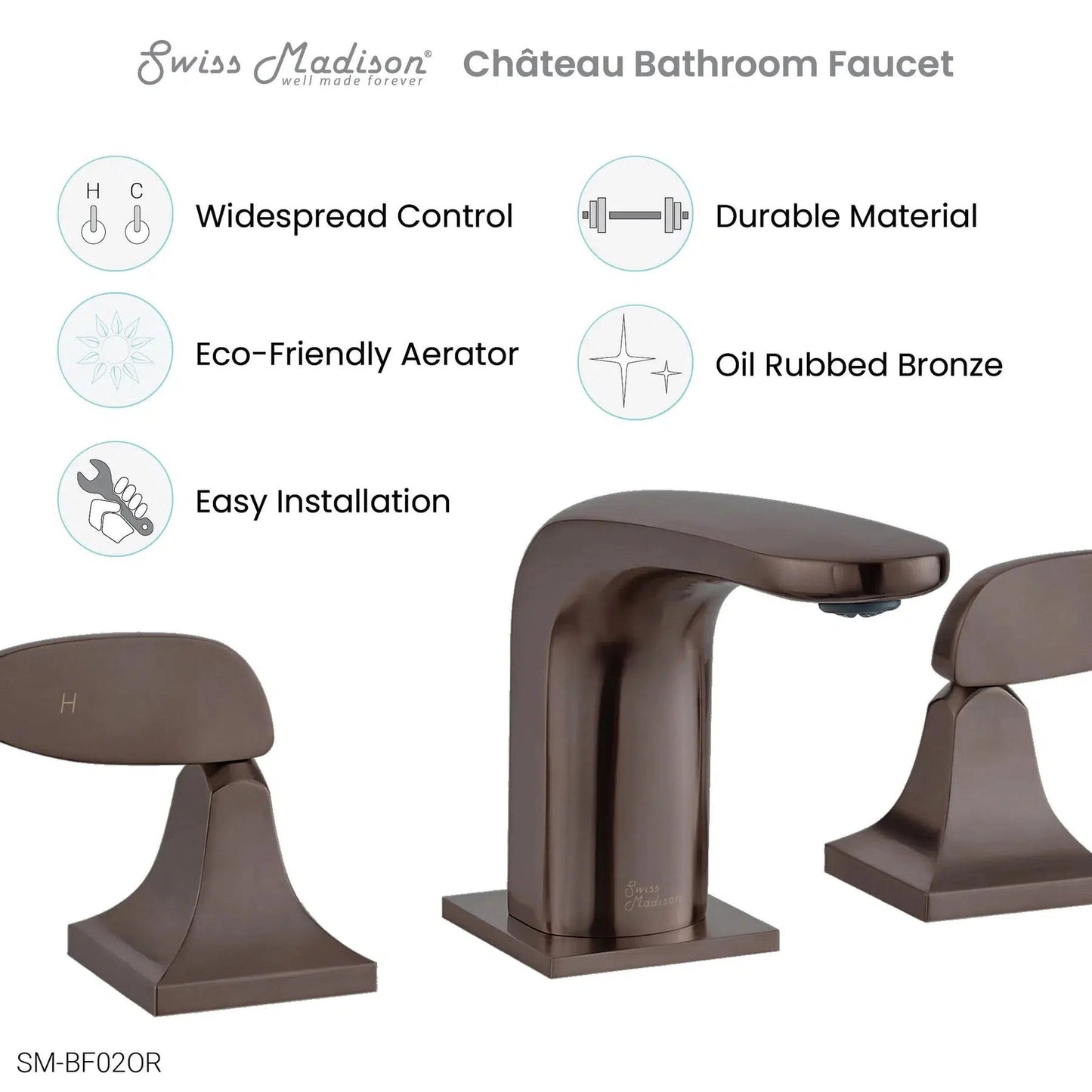 Swiss Madison Château 8" Oil Rubbed Bronze Widespread Bathroom Faucet With Flow Rate of 1.2 GPM