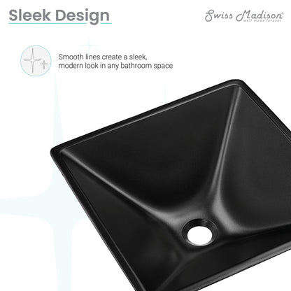Swiss Madison Claire 16" x 16" Black Squared Tempered Glass Vessel Bathroom Sink