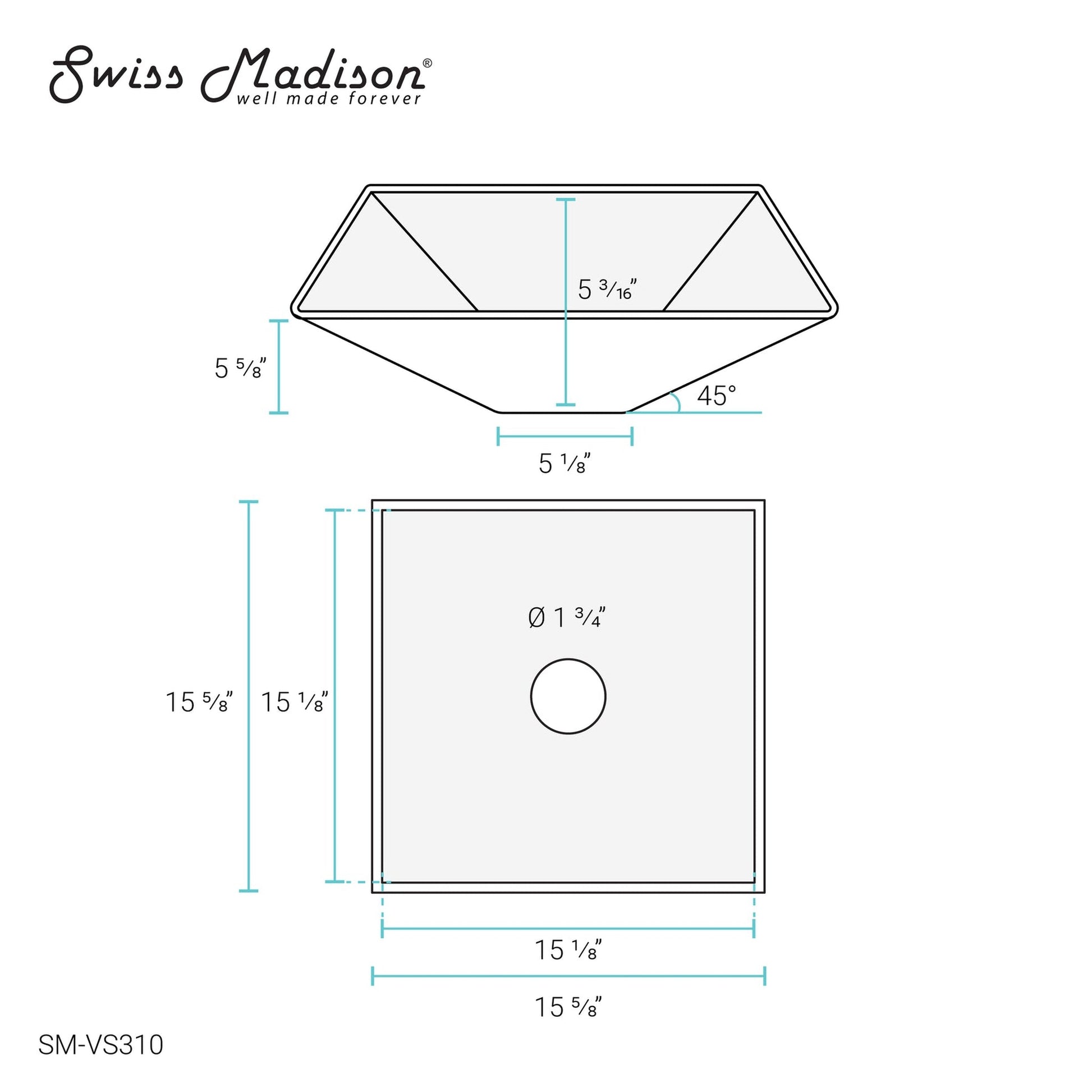 Swiss Madison Claire 16" x 16" Black Squared Tempered Glass Vessel Bathroom Sink