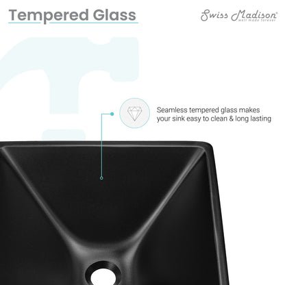 Swiss Madison Claire 16" x 16" Black Squared Tempered Glass Vessel Bathroom Sink