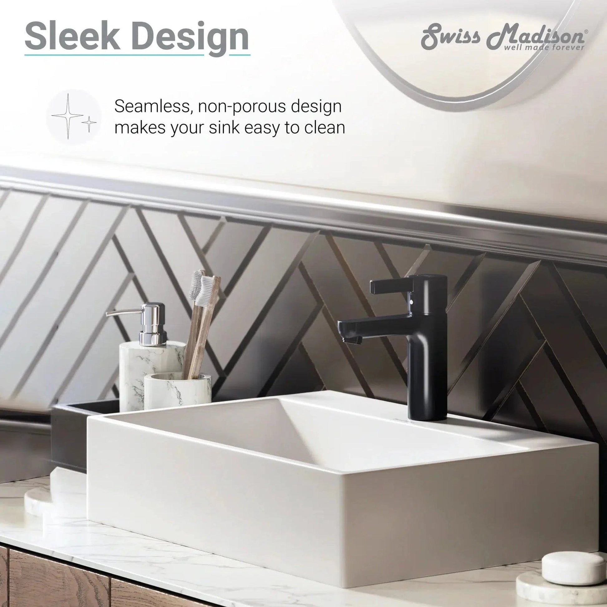 Swiss Madison Claire 21" x 14" White Rectangle Ceramic Vessel Bathroom Sink