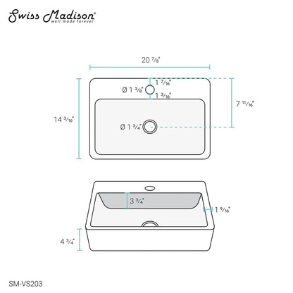 Swiss Madison Claire 21" x 14" White Rectangle Ceramic Vessel Bathroom Sink