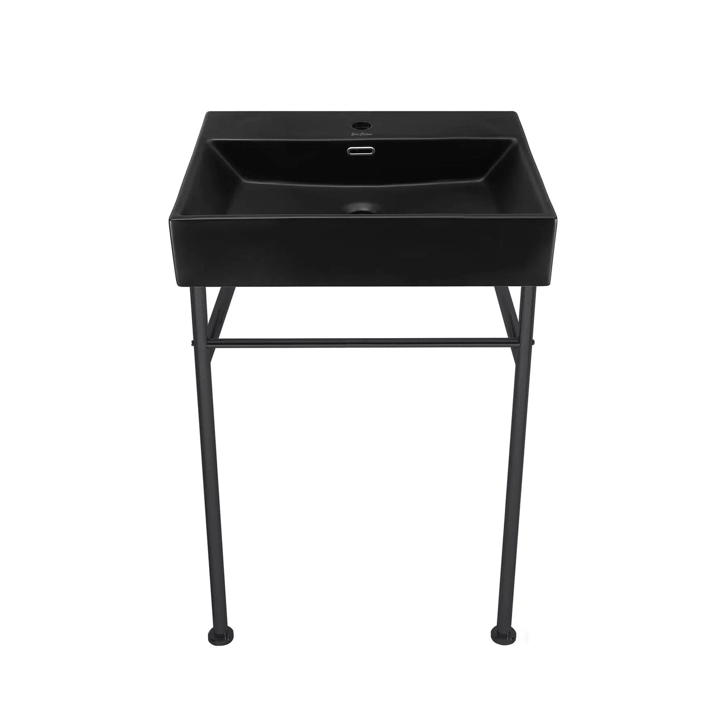 Swiss Madison Claire 24" x 35" Wall-Mounted Console Sink With Matte Black Basin and Black Legs