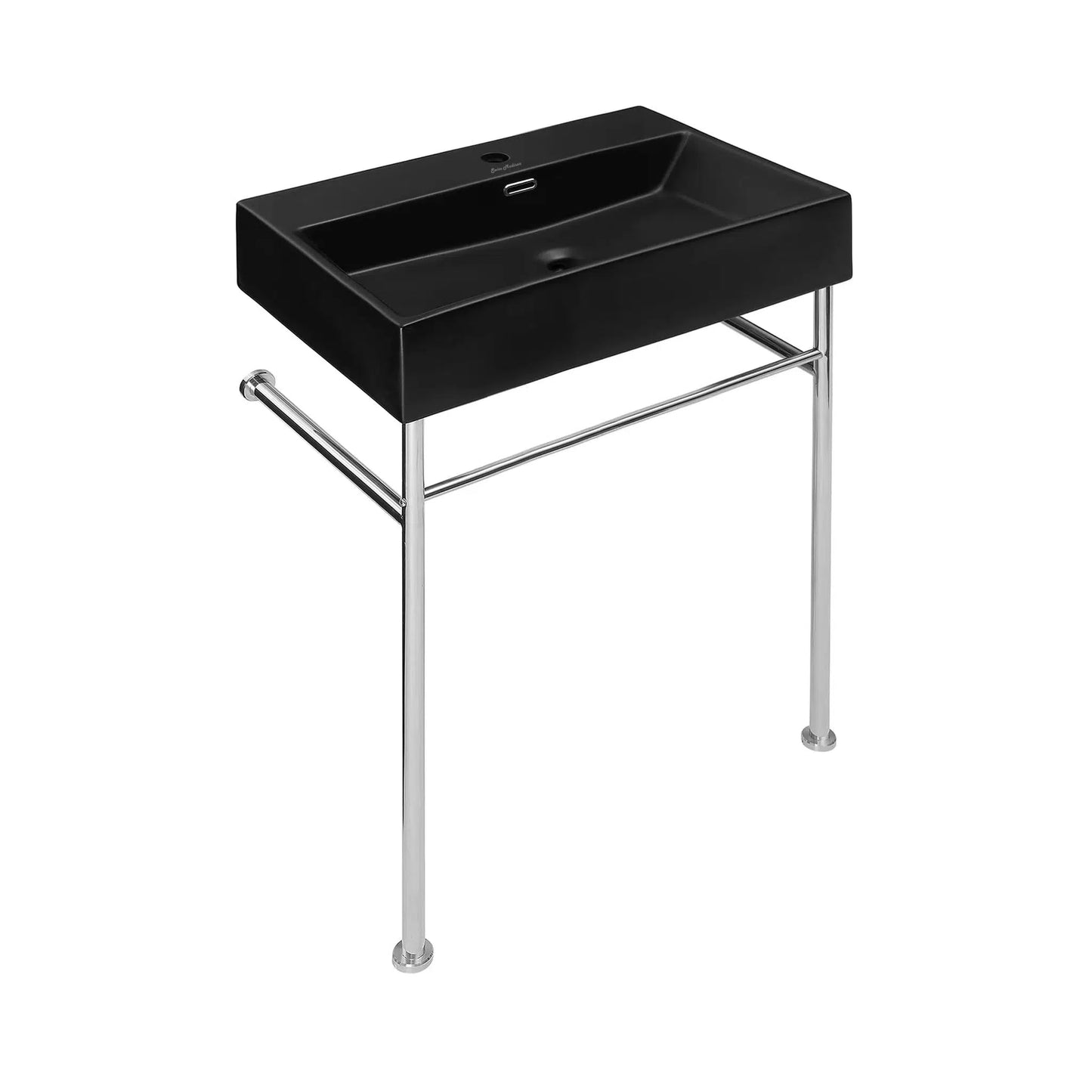 Swiss Madison Claire 24" x 35" Wall-Mounted Console Sink With Matte Black Basin and Chrome Legs