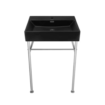 Swiss Madison Claire 24" x 35" Wall-Mounted Console Sink With Matte Black Basin and Chrome Legs