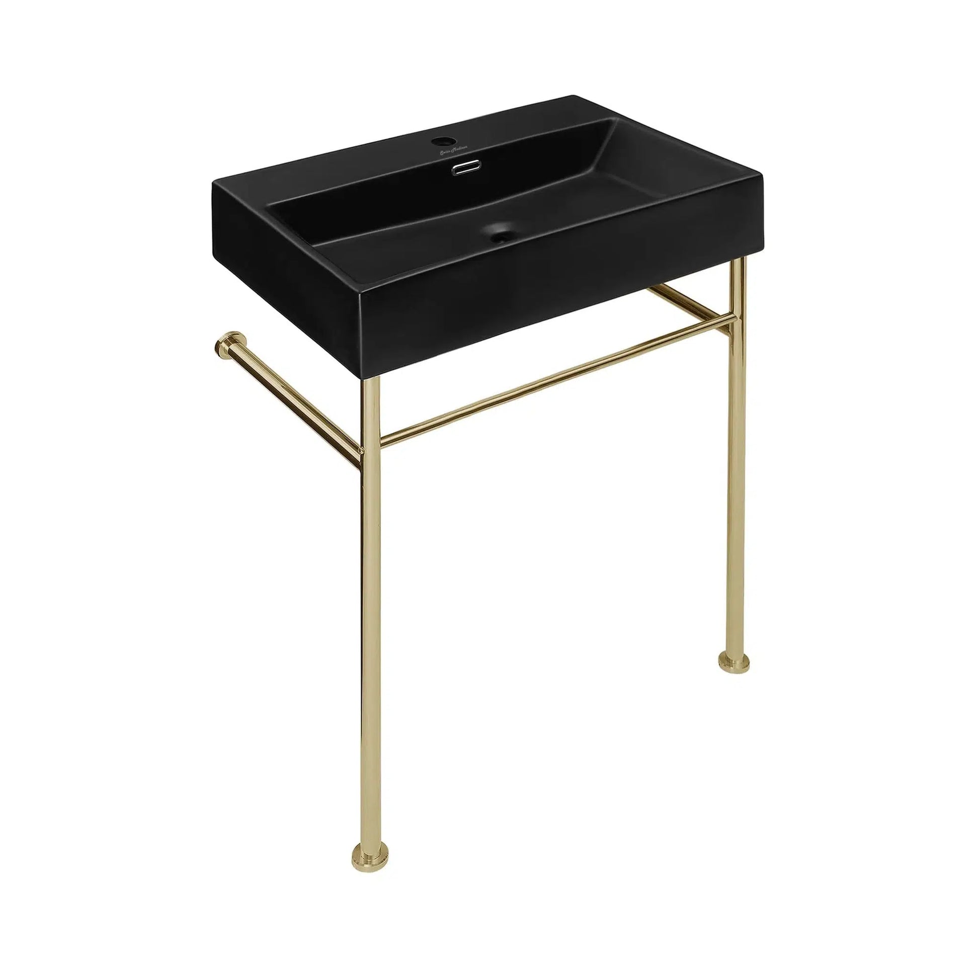 Swiss Madison Claire 24" x 35" Wall-Mounted Console Sink With Matte Black Basin and Gold Legs