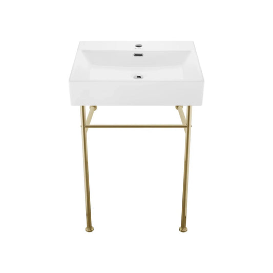 Swiss Madison Claire 24" x 36" Wall-Mounted Console Sink With White Basin and Gold Legs