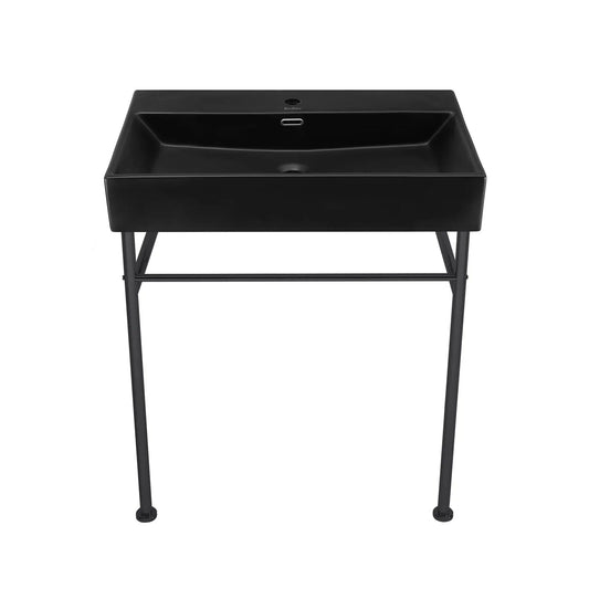 Swiss Madison Claire 30" x 35" Wall-Mounted Console Sink With Matte Black Basin and Black Legs