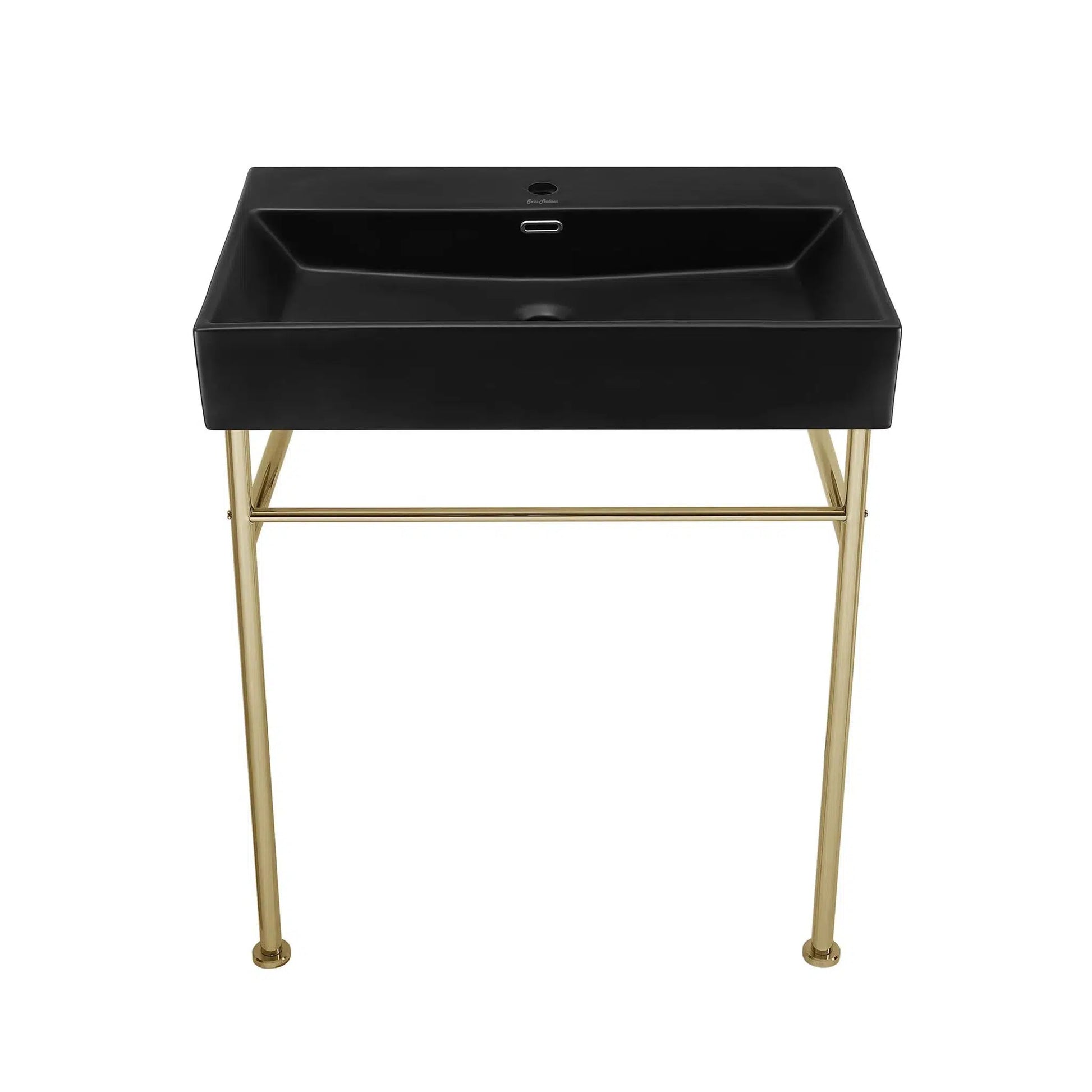 Swiss Madison Claire 30" x 35" Wall-Mounted Console Sink With Matte Black Basin and Gold Legs