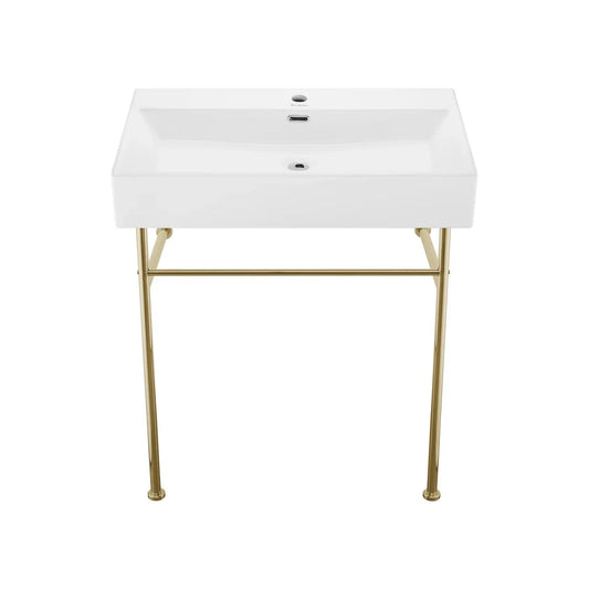 Swiss Madison Claire 30" x 36" Wall-Mounted Console Sink With White Basin and Gold Legs
