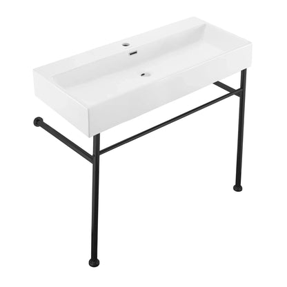 Swiss Madison Claire 40" x 35" Wall-Mounted Console Sink With White Basin and Black Legs