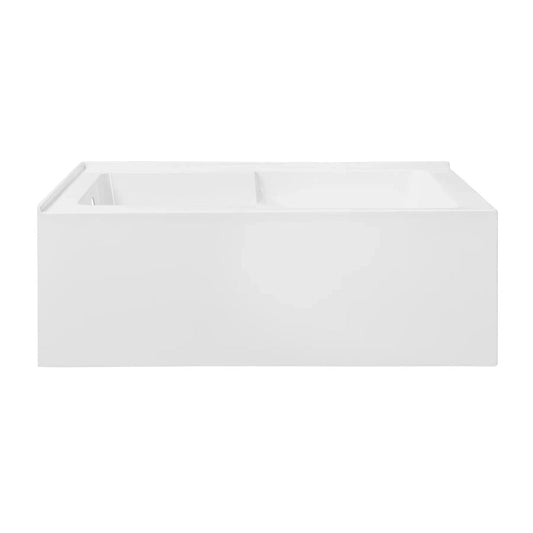 Swiss Madison Claire 60" x 32" White Left-Hand Drain Alcove Bathtub With Integrated Armrest, Built-In Flange, Corner Apron Front and Adjustable Feet