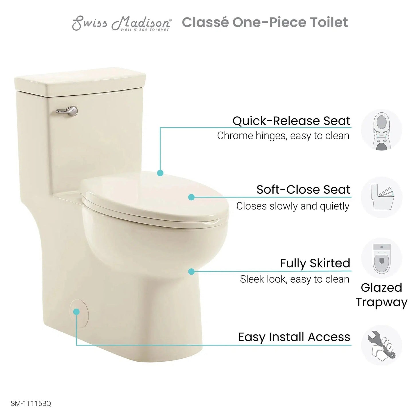 Swiss Madison Classé 15" x 30" One-Piece Bisque Floor-Mounted Toilet With 1.28 GPF