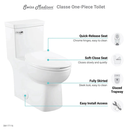 Swiss Madison Classé 15" x 30" One-Piece Glossy White Floor-Mounted Toilet With 1.28 GPF
