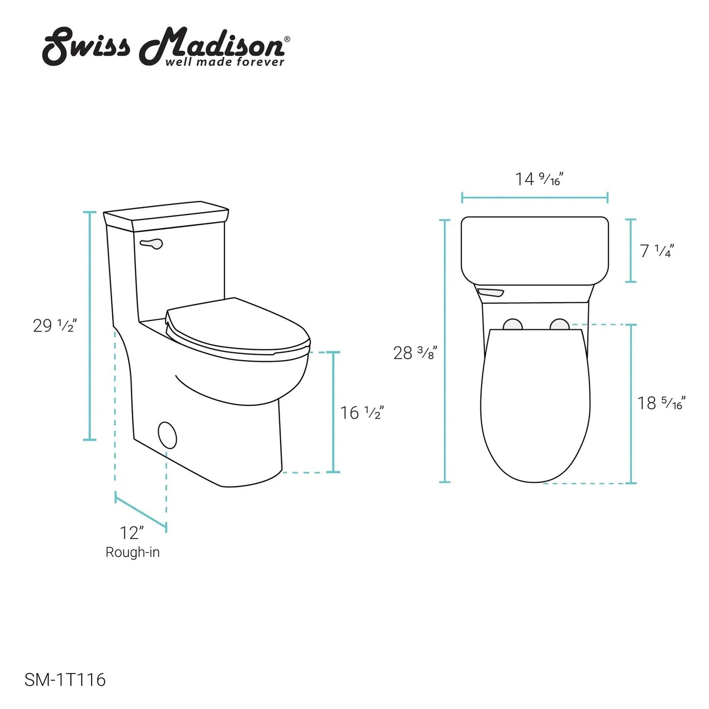 Swiss Madison Classé 15" x 30" One-Piece Glossy White Floor-Mounted Toilet With 1.28 GPF