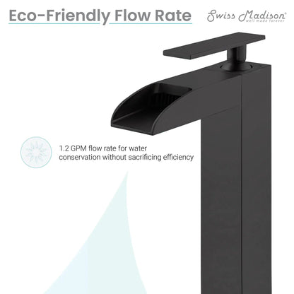 Swiss Madison Concorde 13" Single-Handle Matte Black Waterfall Bathroom Faucet With 1.2 GPM Flow Rate