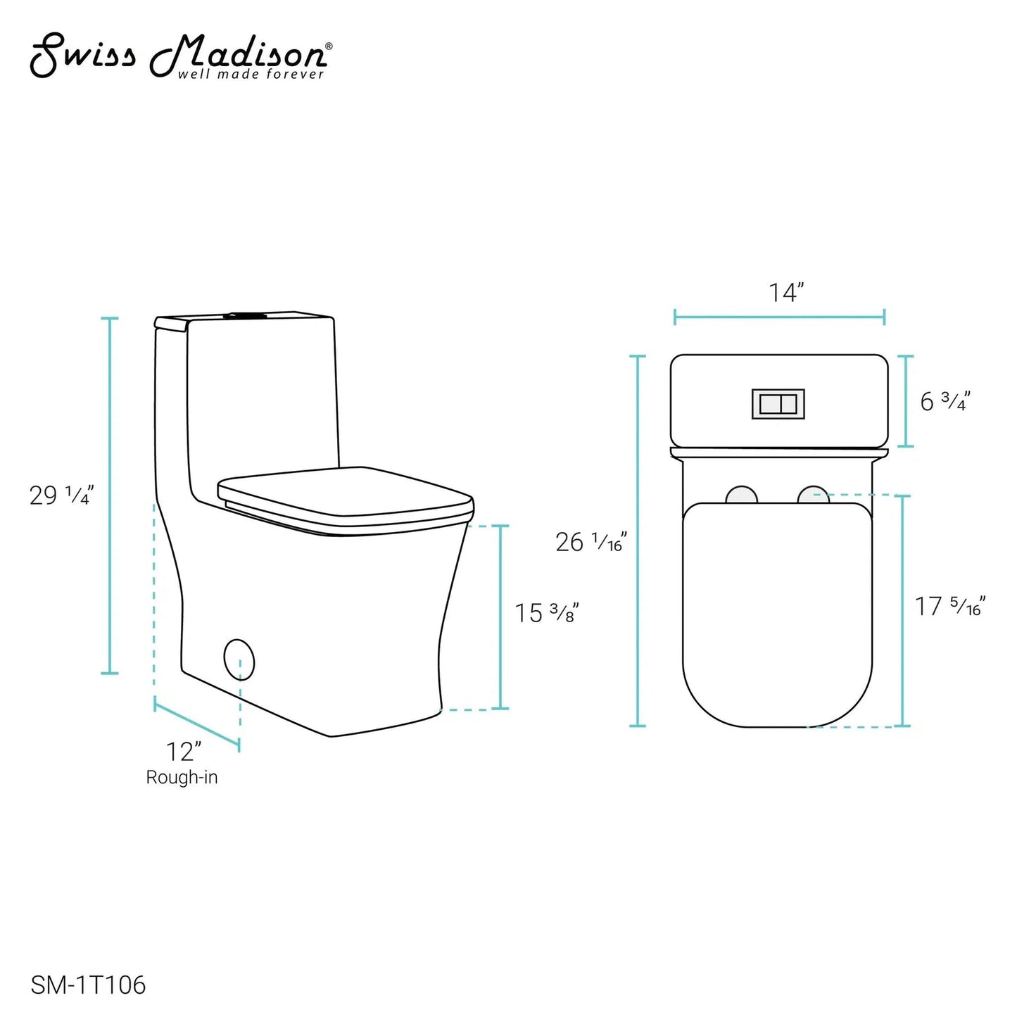 Swiss Madison Concorde 14" x 29" Glossy White One-Piece Elongated Square Floor Mounted Toilet With 1.1/1.6 GPF Dual-Flush Function