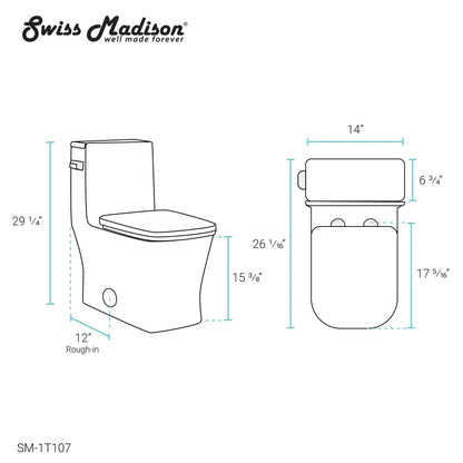 Swiss Madison Concorde 14" x 29" Glossy White One-Piece Elongated Square Floor Mounted Toilet With 1.28 GPF Side Flush Function