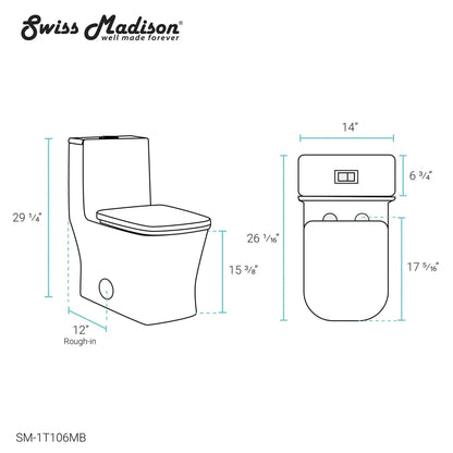 Swiss Madison Concorde 14" x 29" Matte Black One-Piece Elongated Square Floor Mounted Toilet With 1.1/1.6 GPF Dual-Flush Function